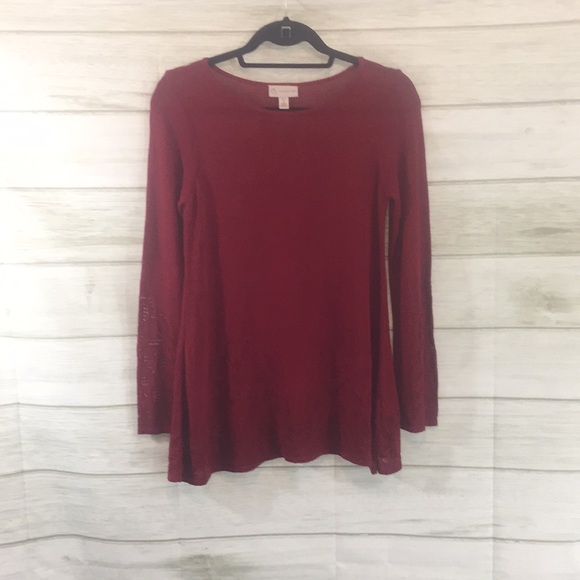 Dress-barn Red Long Sleeve Lace Detail Tunic Sweater - Picture 1 of 11